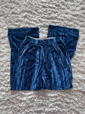 Free People Blue Velvet-Look Pleated Pants